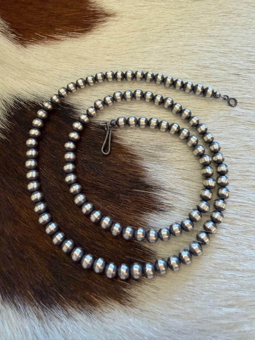 ❤️20” 5mm Navajo Desert Pearls / Beads Sterling Silver Necklace USA 15 Gm Unisex